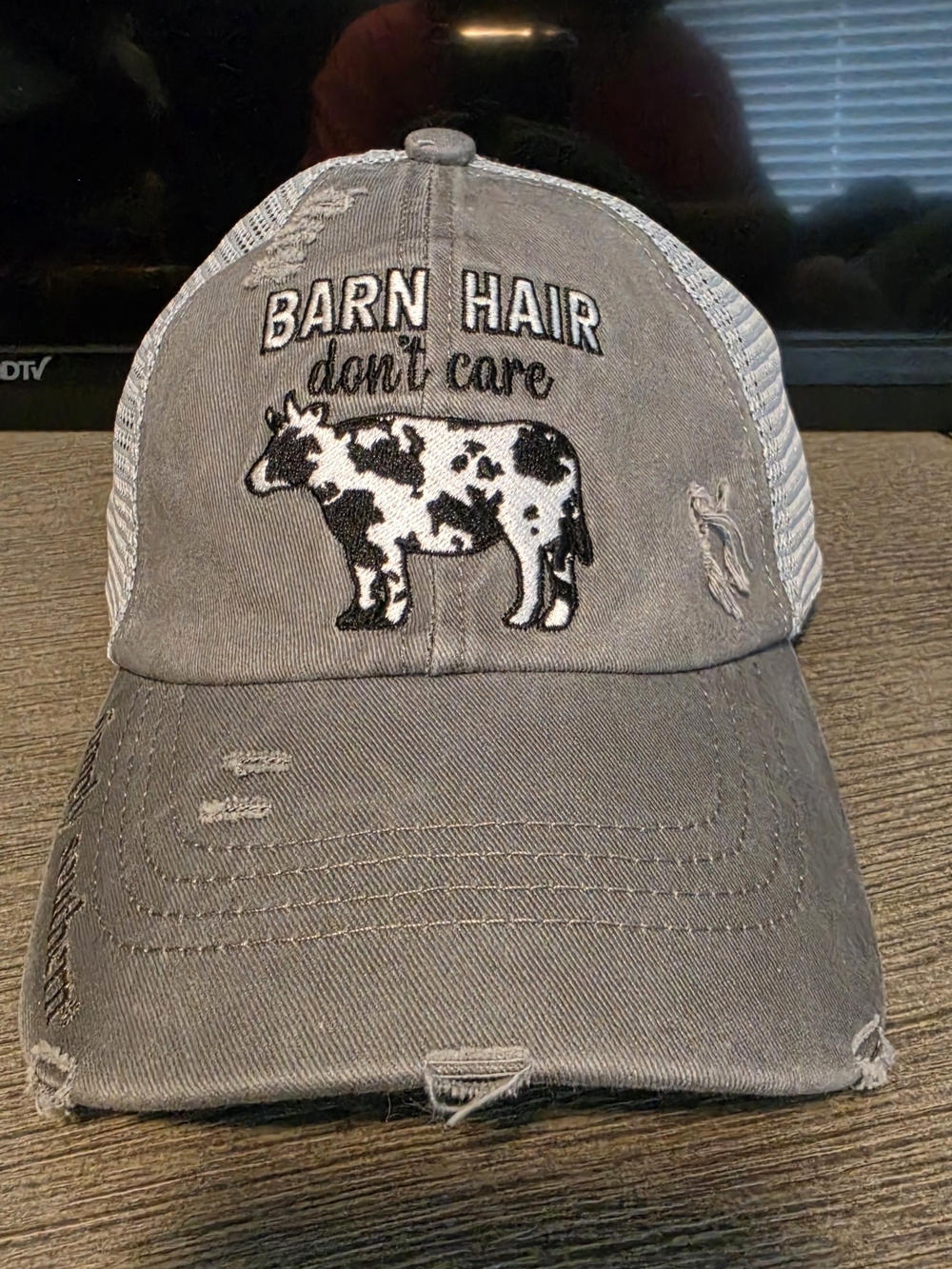 Barn Hair Don't Care Distressed Gray Trucker Cap